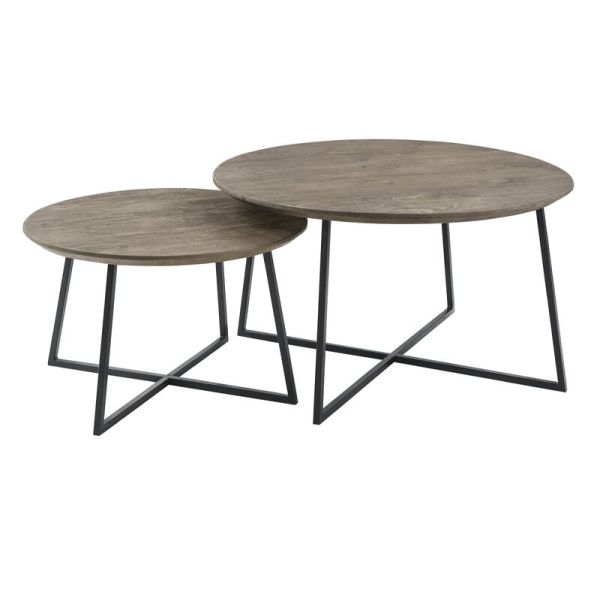 Salontafel Bentato (set van 2) rond 80/60 mango grijs